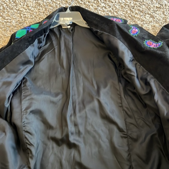 Erez Sport Vintage 80s Black Leather Check & Beaded Paisley Jacket Coat Size L - Picture 8 of 12